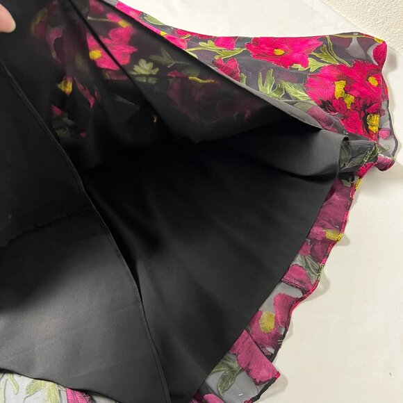 NWT Alice + Olivia Elza Godet Silk Maxi Skirt Black Pink California Poppy 0 - Picture 13 of 16